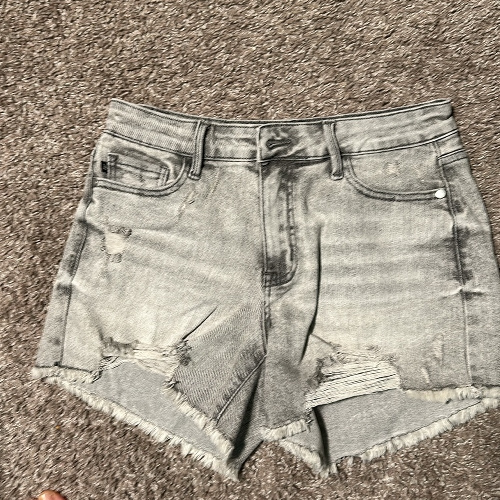 Judy Blue Light Gray Distressed Denim Jean Shorts